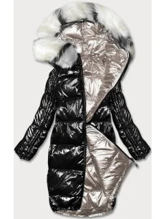 Čierno-béžová obojstranná metalická zimná bunda (P21-7901-1+62)