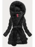 Čierna dámska zimná bunda s kožušinou (2M-008)