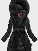 Dámska zimná bunda s kožušinou čierna (2M-008)