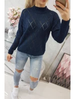 Svetr s polovičním rolákem a model 18745516 vzorem tmavě modrý - K-Fashion