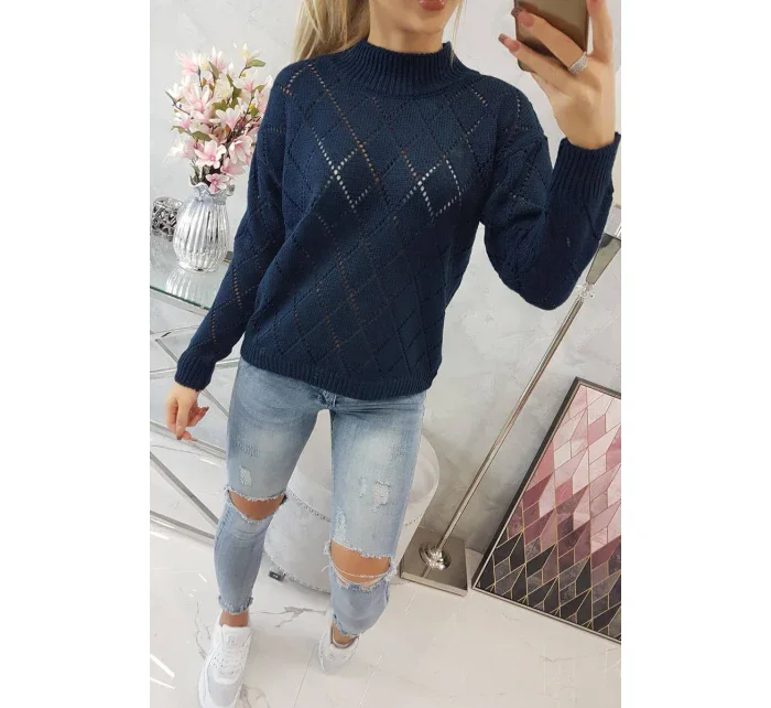 Svetr s polovičním rolákem a model 18745516 vzorem tmavě modrý - K-Fashion