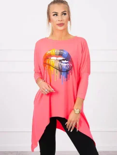 Oversize halenka s potiskem model 18745782 rtů růžová neonová - K-Fashion