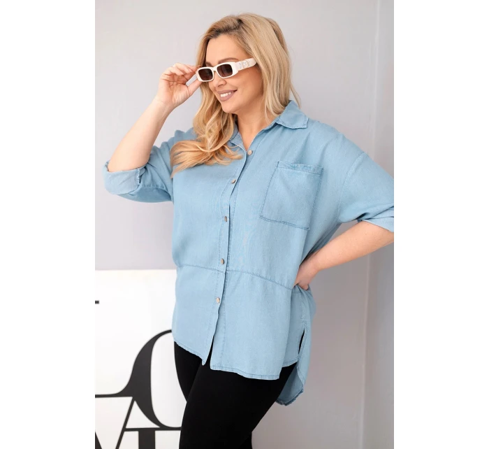 Dámske lyocelové tričko s predĺženým chrbtom a gombíkovými rukávmi Light Denim v nadmernej veľkosti