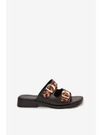 Dámské pantofle se zlatými sponami Leoparda Černo-hnědé Danelle