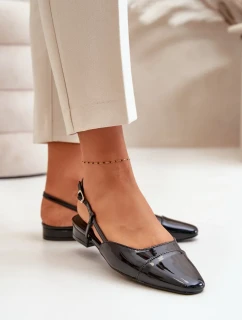 Lakované baleríny na nízkom podpätku s otvorenou pätou čierne Kairael