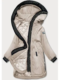 Tmavo béžová dámska bunda s ozdobnou lemovkou (B8150-12)