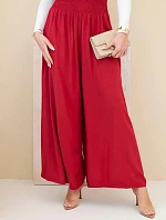 Dámske viskózové nohavice s elastickým pásom bordovej farby