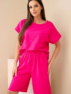 Dámska bavlnená súprava - tričko s krátkym rukávom a šortky s elastickým pásom fuchsiová