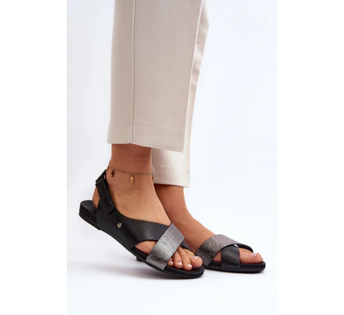 Zazoo 40141 Skórzane Sandały Na Rzep Czarne