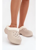 Dámske penové papuče zateplené kožušinou - khaki Palvine