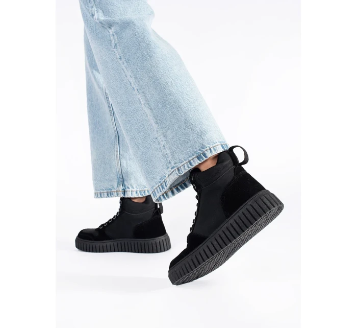 Trendy dámske členkové topánky čierna platforma Trendy dámske členkové topánky čierna platforma