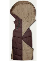 Hnedá a béžová dámska dlhá obojstranná vesta (B8248-14)