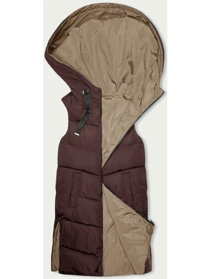 Hnedá a béžová dámska dlhá obojstranná vesta (B8248-14)