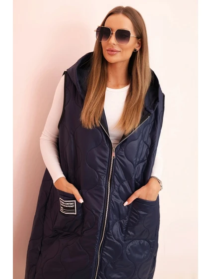 Dámská prošívaná vesta Plus Size s kapucí na zip modrá