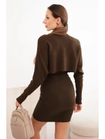 Dámský komplet viskózový tričko s šaty hnědý