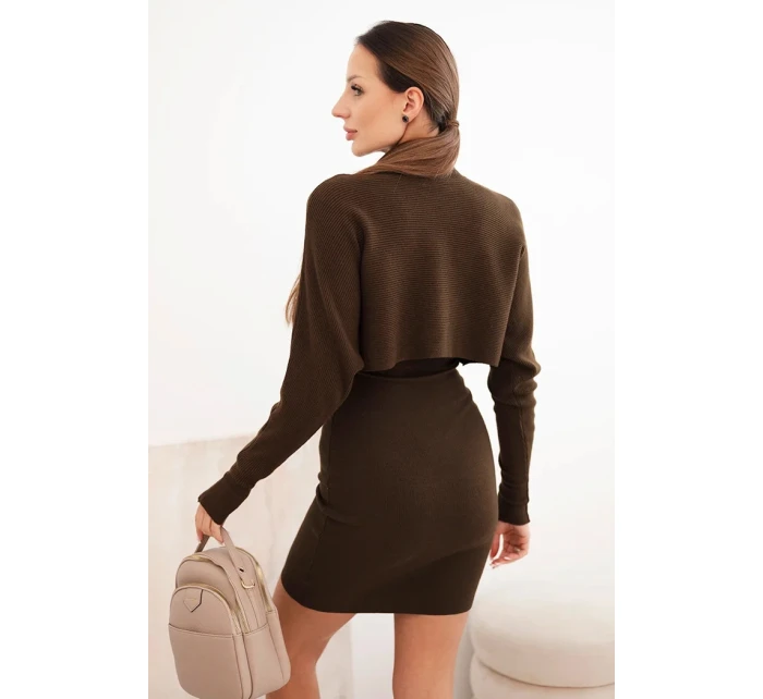 Dámský komplet viskózový tričko s šaty hnědý