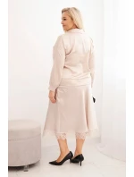 Dámský komplet Plus Size se model 21486200 leskem a krajkou béžový - K-Fashion