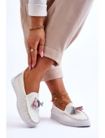 Dámské prolamované kožené mokasíny Bílé model 21618157 - EVENTO