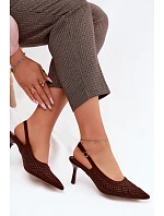 Dámské otevřené sandály na podpatku z imitace semiše Čokoládové model 22125733 - Boto