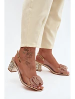 Průhledné sandály na podpatku s krystaly D&A MR61-9012 Zlaté