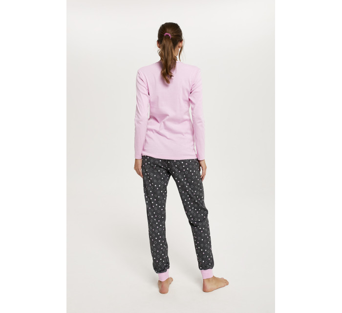 Dámske pyžamo Antilia, dlhý rukáv, dlhé nohavice - ružová/potlač