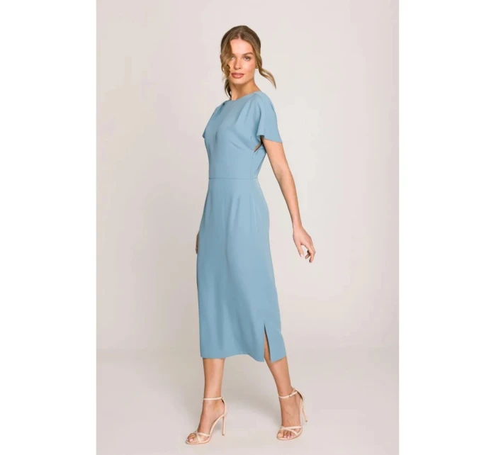 Ceruzkové šaty s bočným rozparkom S398 sky blue - Stylove