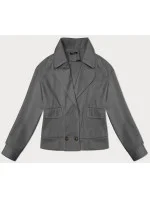 Voľná rebrovaná bunda s golierom sivá (244003)