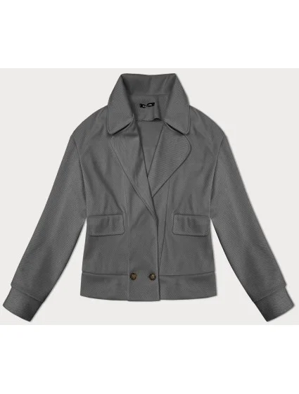 Voľná rebrovaná bunda s golierom sivá (244003)