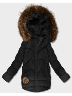 Dámska zimná páperová bunda s veľkou kapucňou čierna (KK60588)