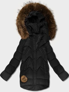 Dámska páperová zimná bunda s veľkou kapucňou čierna (KK60588)