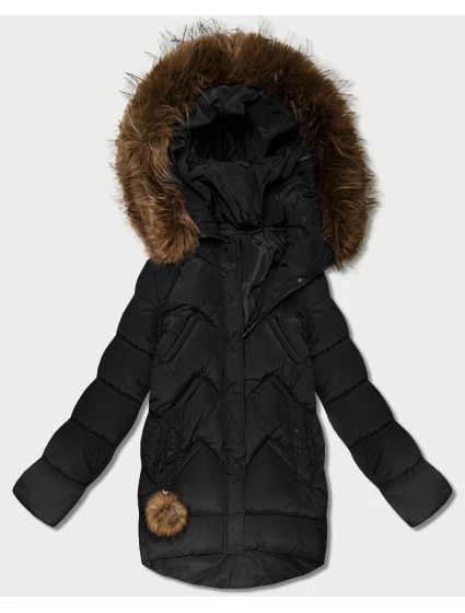 Dámska zimná páperová bunda s veľkou kapucňou čierna (KK60588)