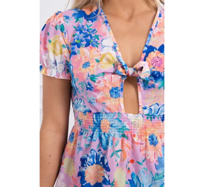 Kvetinové šaty s výstrihom do V chrpová+fialová