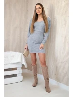 Dámské šaty s 3/4 rukávy a krajkou na zádech šedý