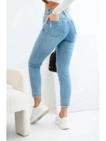 Dámské džíny mom fit s vysokým pasem a jemným model 21903541 modré - K-Fashion
