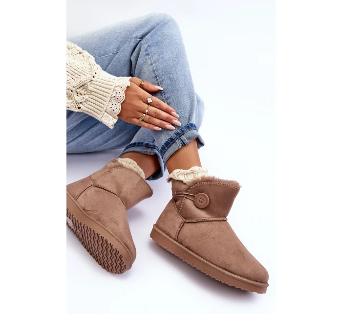 Ocieplane Damskie Śniegowce Z Ozdobą Ciemnobeżowe Siriol