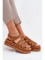 Sandały Damskie Na Platformie Eko Zamszowe Camel Filisenia Sandały Damskie Na Platformie Eko Zamszowe Camel Filisenia