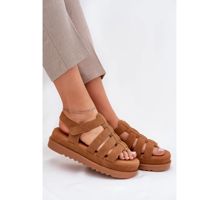 Sandały Damskie Na Platformie Eko Zamszowe Camel Filisenia Sandały Damskie Na Platformie Eko Zamszowe Camel Filisenia
