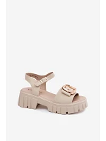 Kožené dámské sandály na platformě s přezkou Vinceza Béžové