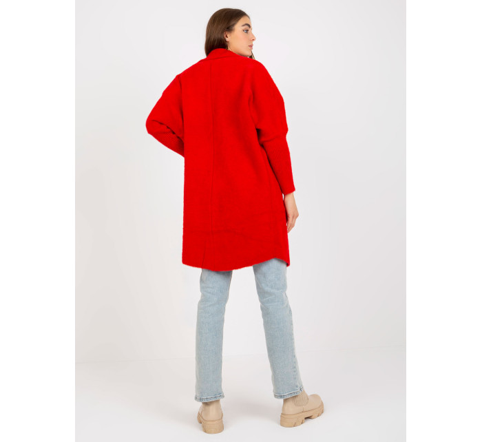 Dámsky červený kabát z alpaky s vreckami Eveline
