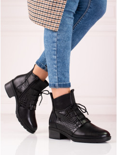 Luxusné členkové topánky čierne dámske na plochom podpätku
