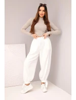 Dámské kalhoty s širokým nohavicí a vázáním dole bílé