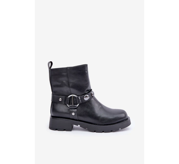 Botki Na Płaskim Obcasie Ocieplane Z Ozdobnymi Paskami Czarne Felilania Botki Na Płaskim Obcasie Ocieplane Z Ozdobnymi Paskami Czarne Felilania