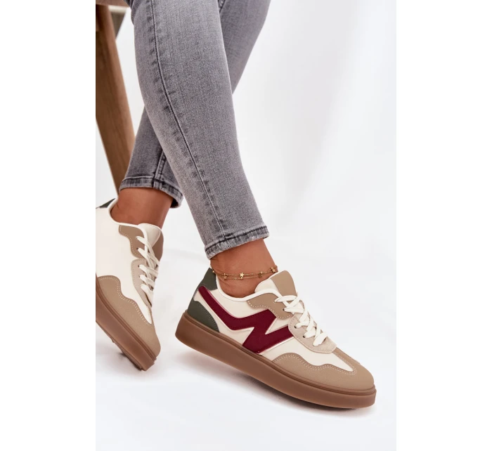 Sneakersy Damskie Niskie Eko Skórzane Beżowe Givelle