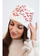 Dámska zimná čiapka s farebnými vzormi a hrubým nákrčníkom K353 biela+červená