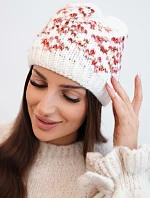 Dámska zimná čiapka s farebnými vzormi a hrubým nákrčníkom K353 biela+červená
