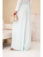 Dámske široké nohavice z viskózy s elastickým pásom mätovej farby