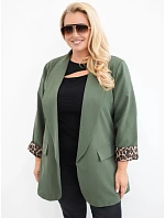 Dámské sako Plus Size s podšívkou v leopardí vzor khaki Dámské sako Plus Size s podšívkou v leopardí vzor khaki