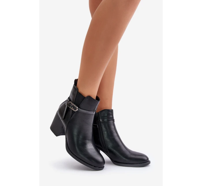 Botki Damskie Na Obcasie Słupku Ocieplane Z Paskiem Czarne Zinithia Botki Damskie Na Obcasie Słupku Ocieplane Z Paskiem Czarne Zinithia