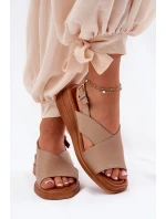 Dámské Sandály Na Klínu Z Eko Kůže Béžové model 21692856 - Boto Dámské Sandály Na Klínu Z Eko Kůže Béžové model 21692856 - Boto