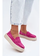 Mokasiny z pravé semišové kůže na platformě Vinceza Fuksja Mokasiny z pravé semišové kůže na platformě Vinceza Fuksja